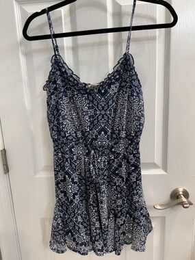 Altar'd State Navy and White Printed Spaghetti Strap Romper
